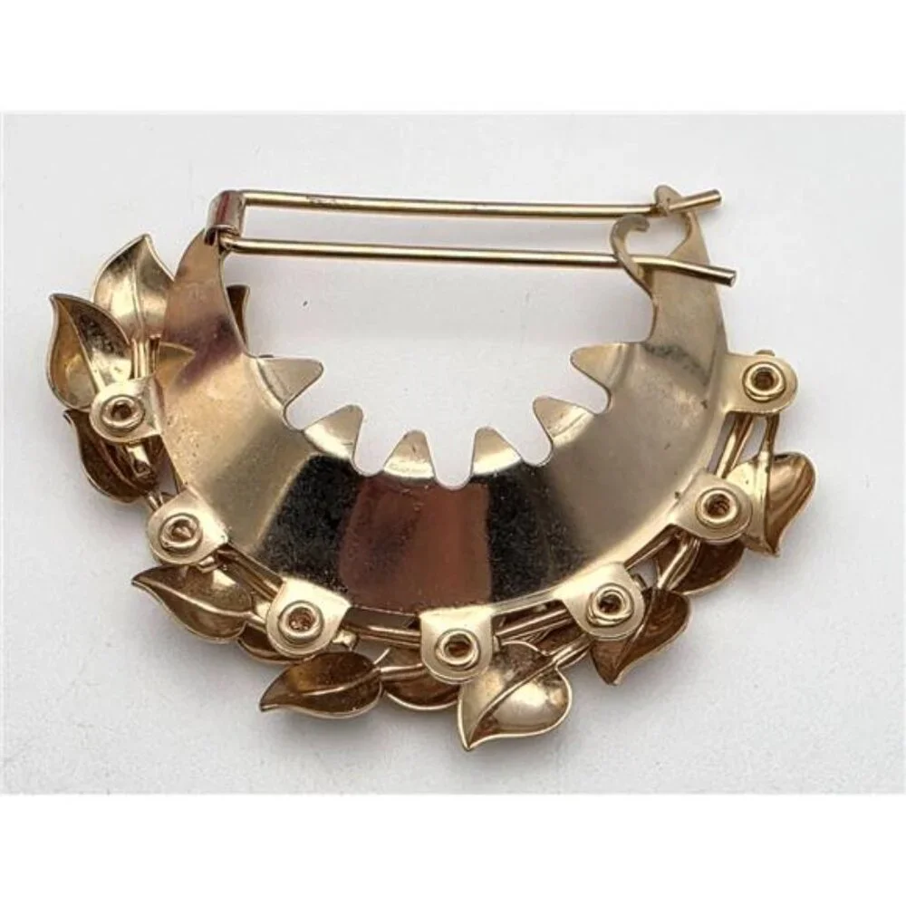 Vintage Gold Tone Half-Wreath Hair Clip Creeping Charlie Leaf Puff 2.25